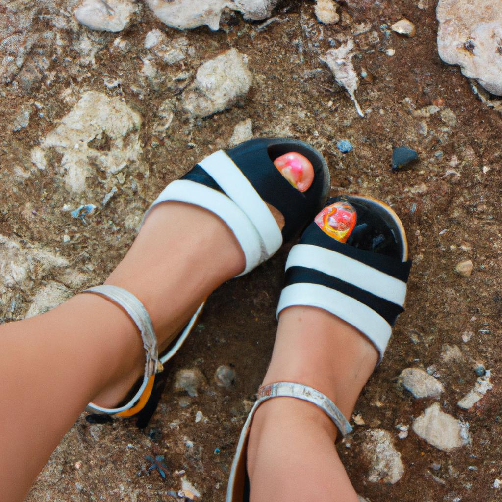 Person wearing fashionable sandals, posing