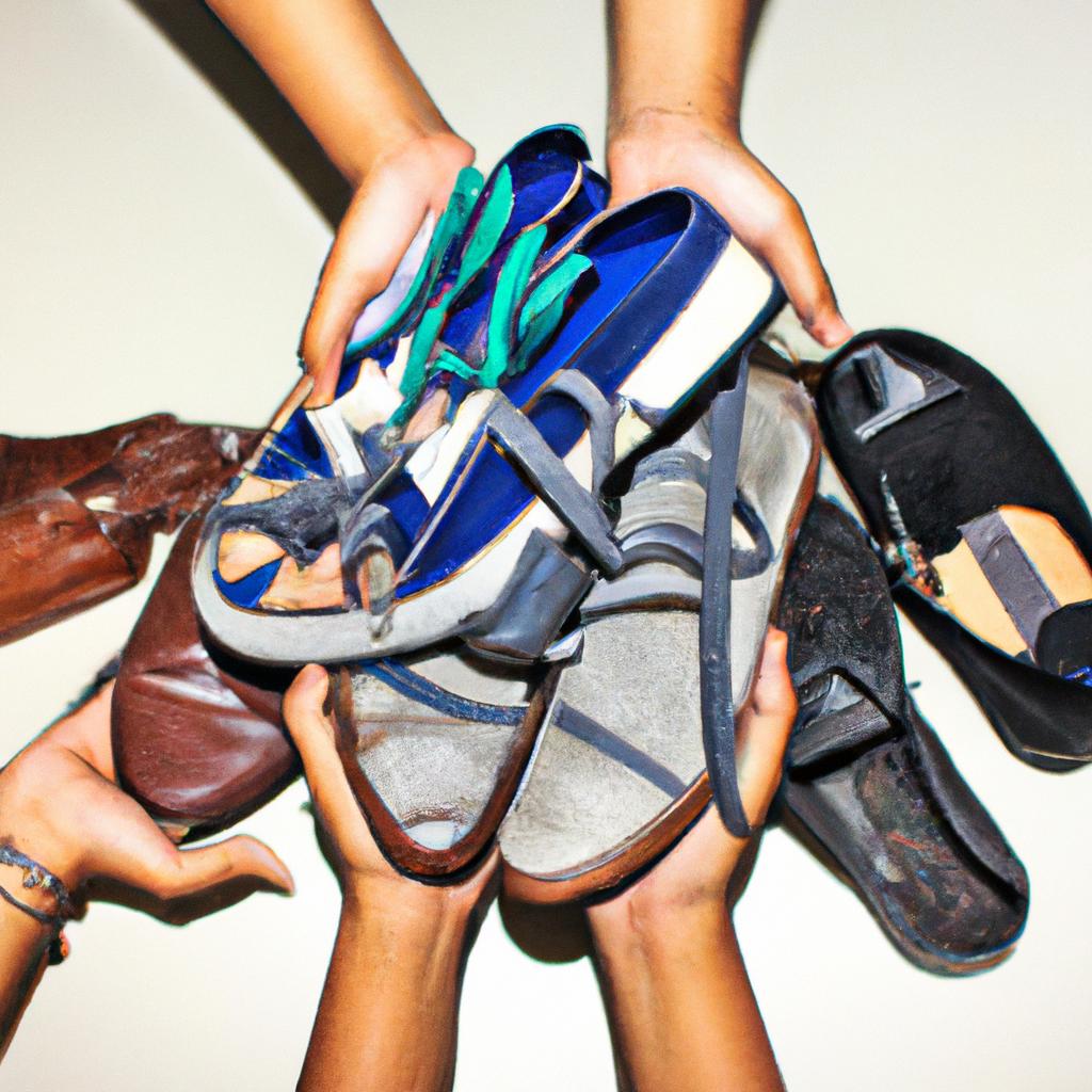 Person holding various shoe styles